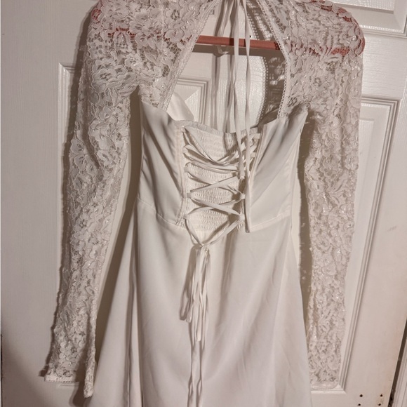 Chic White Lace Halter Mini Dress - Picture 4 of 5